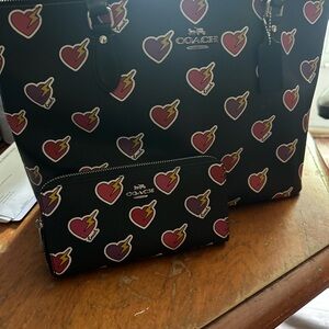 Coach Black Tote with Heart and Lightning Print